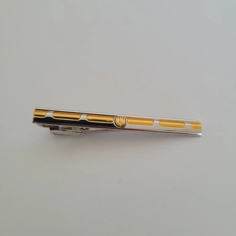 Dunhill Vintage Round Cufflinks Tie Clasp Clip Bar Set Silver Gold Two Tone Box